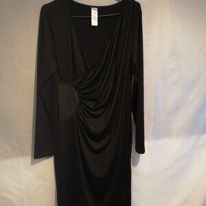 Avon Long Sleeves Black Ladies Size Large Straight Fit Faux Wrap Top Dress